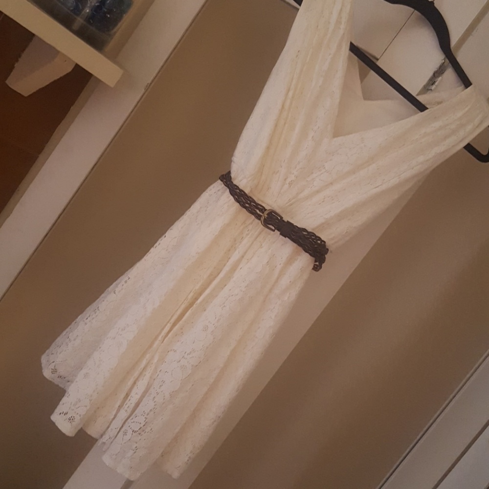 Ivory Lace dress with braided belt
